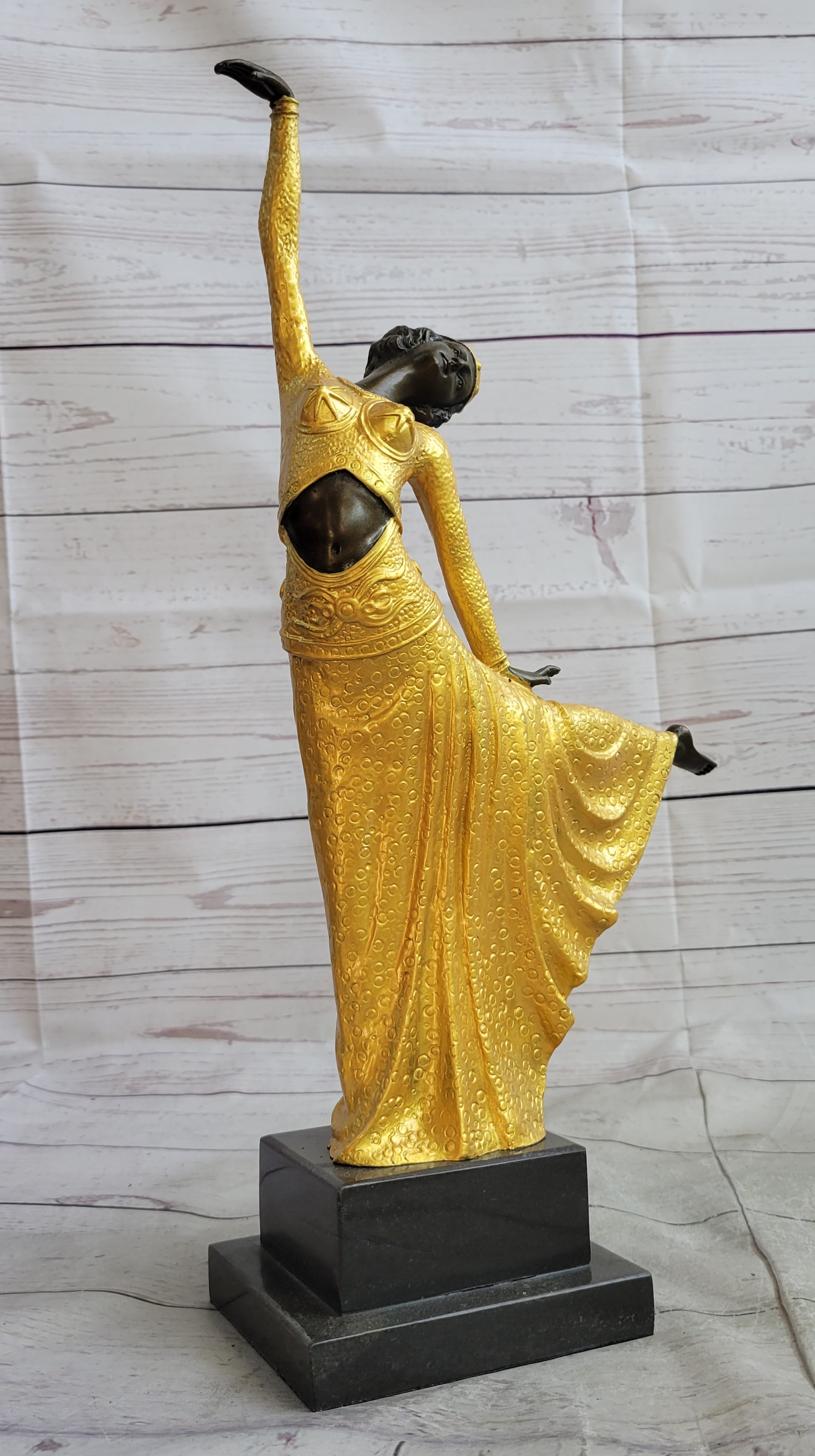 Chiparus Arabesque Dancer Gold Patina Bronze Art Deco Figure