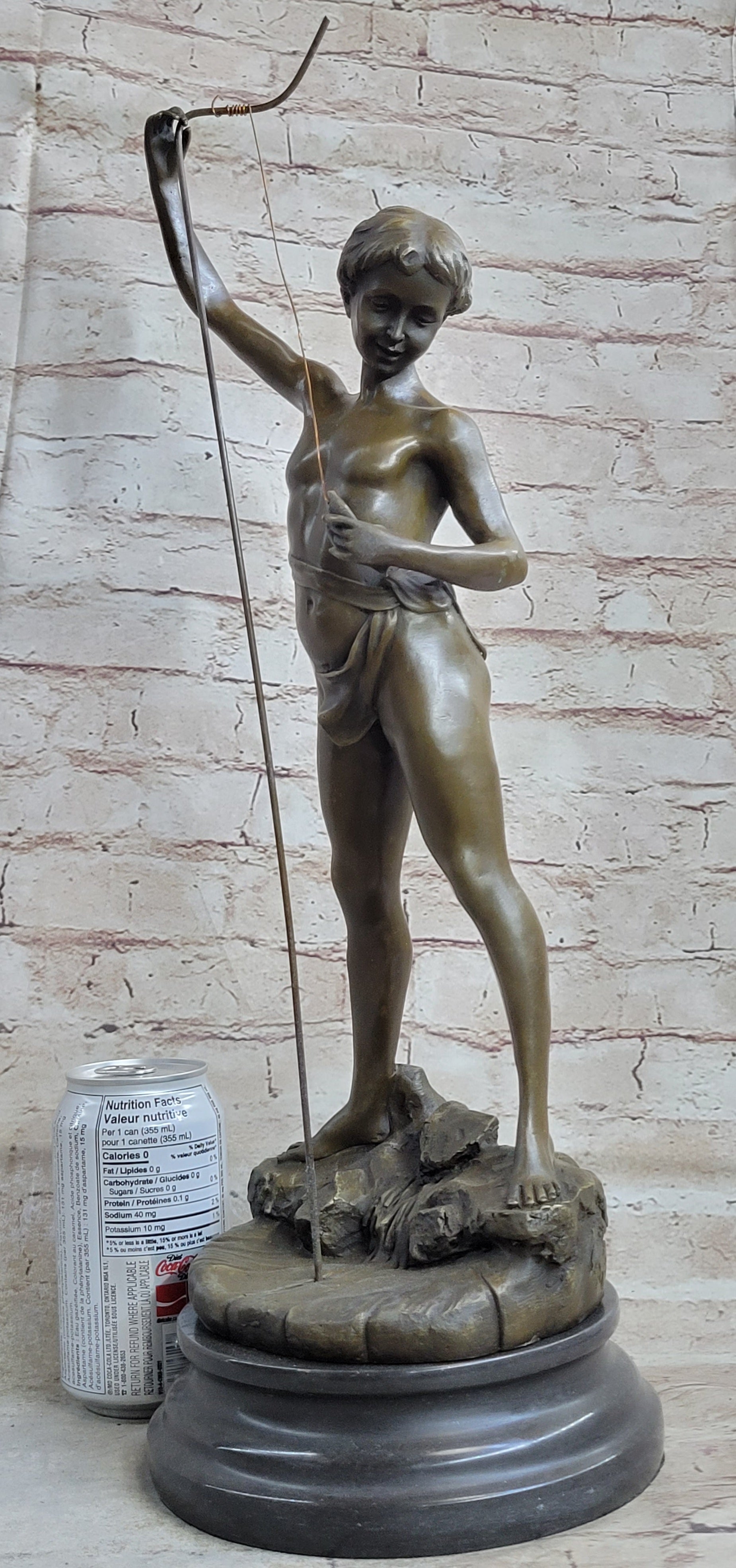 Art Taylor Nude Boy Holding Fish Bronze Sculpture Marble Base Figure