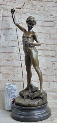 Art Taylor Nude Boy Holding Fish Bronze Sculpture Marble Base Figure