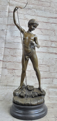 Art Taylor Nude Boy Holding Fish Bronze Sculpture Marble Base Figure