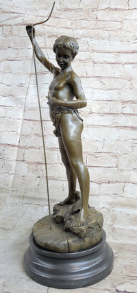 Art Taylor Nude Boy Holding Fish Bronze Sculpture Marble Base Figure