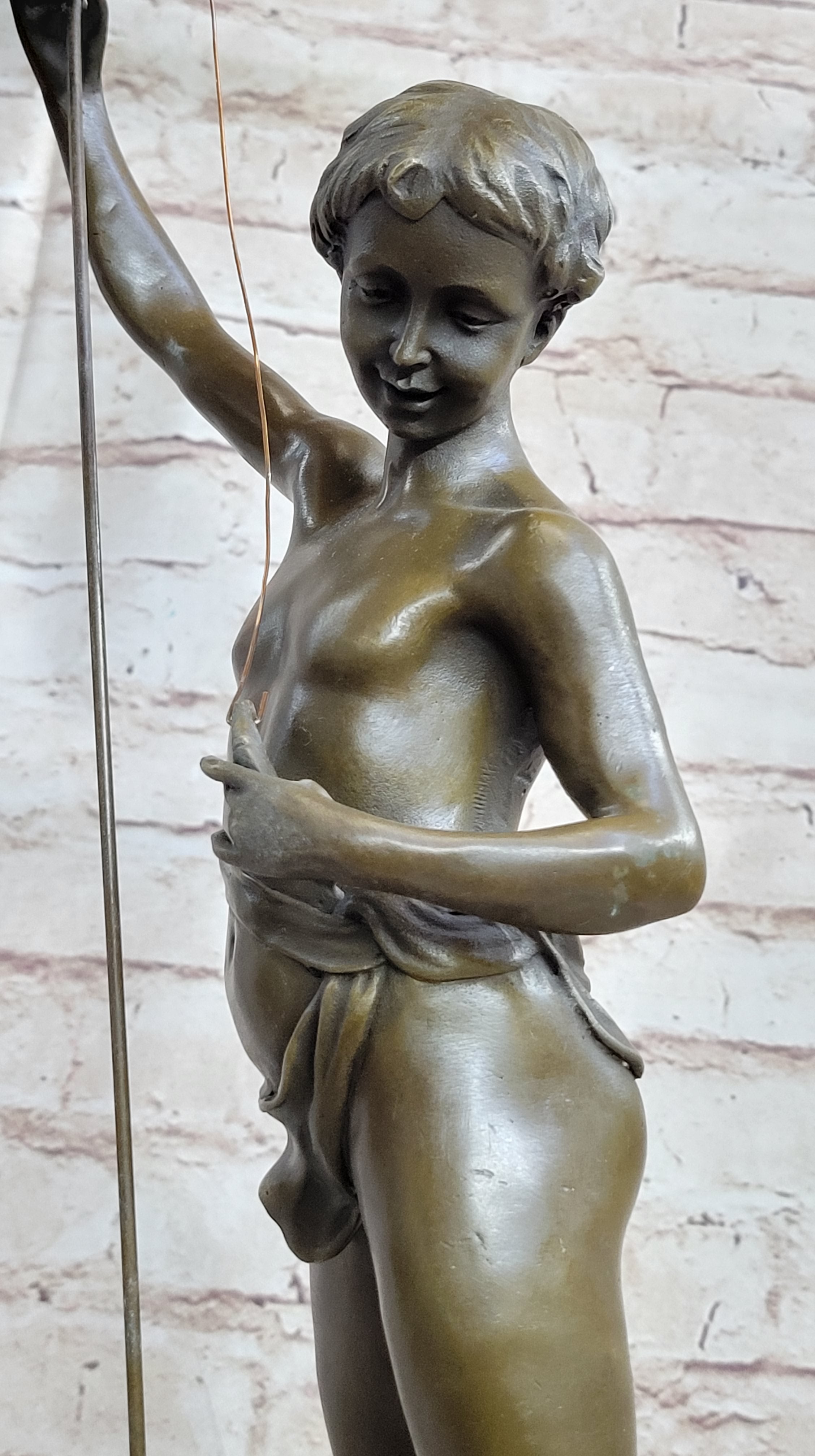 Art Taylor Nude Boy Holding Fish Bronze Sculpture Marble Base Figure