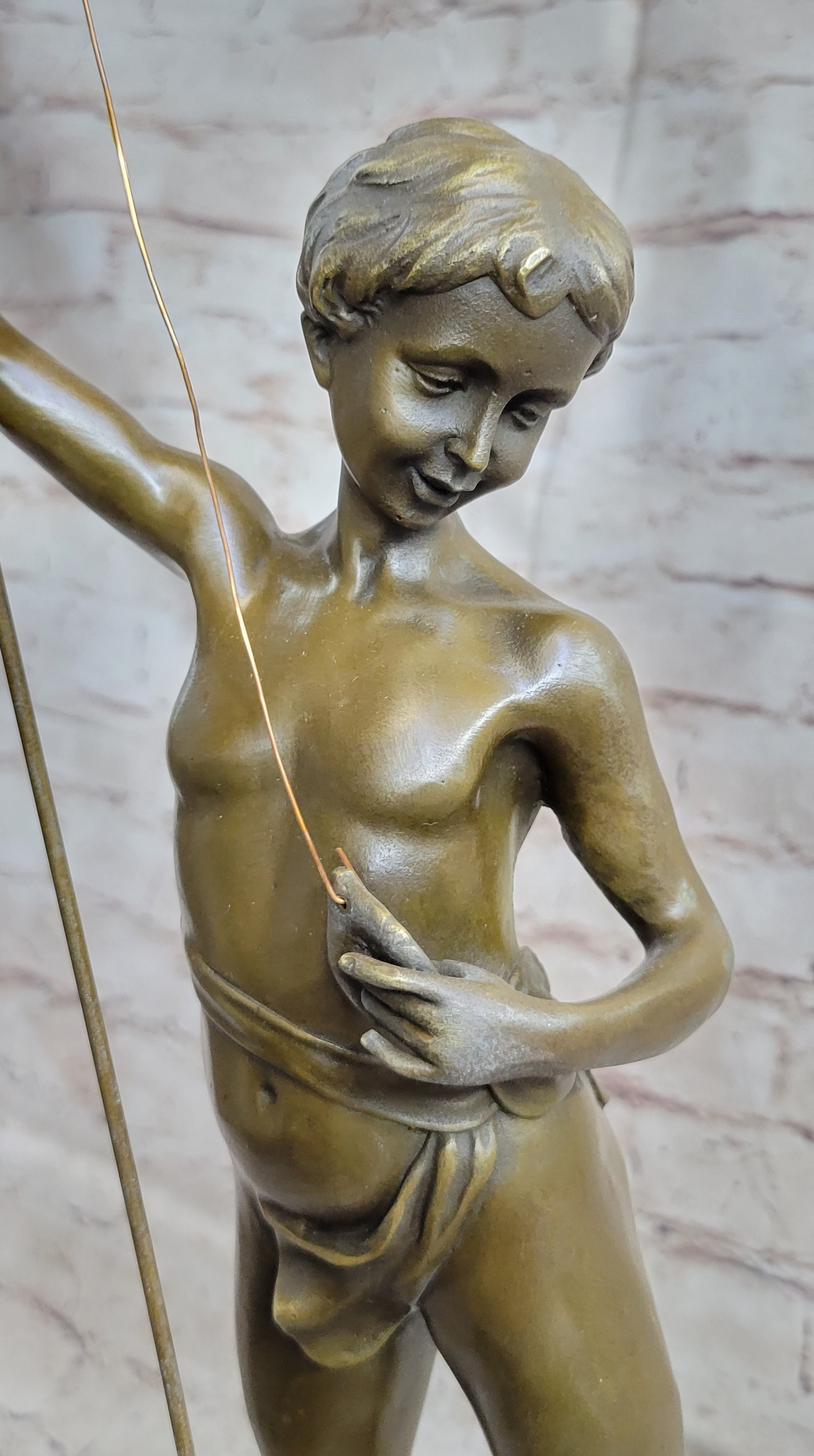 Art Taylor Nude Boy Holding Fish Bronze Sculpture Marble Base Figure
