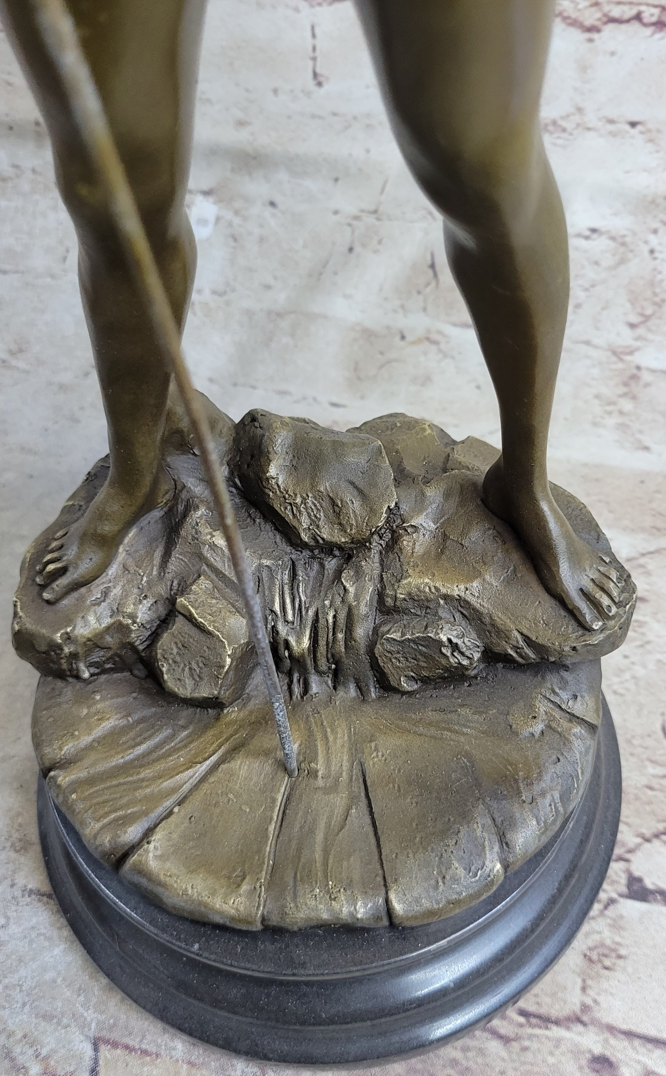 Art Taylor Nude Boy Holding Fish Bronze Sculpture Marble Base Figure