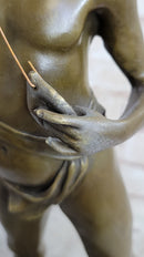 Art Taylor Nude Boy Holding Fish Bronze Sculpture Marble Base Figure