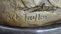 Art Taylor Nude Boy Holding Fish Bronze Sculpture Marble Base Figure