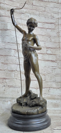 Art Taylor Nude Boy Holding Fish Bronze Sculpture Marble Base Figure