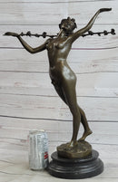 Signed Vitaleh Nude Nymph Calling into Forest Bronze Sculpture