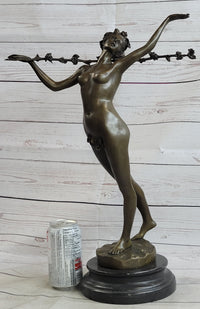 Signed Vitaleh Nude Nymph Calling into Forest Bronze Sculpture