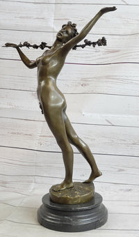 Signed Vitaleh Nude Nymph Calling into Forest Bronze Sculpture