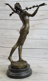 Signed Vitaleh Nude Nymph Calling into Forest Bronze Sculpture