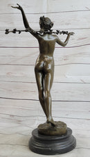 Signed Vitaleh Nude Nymph Calling into Forest Bronze Sculpture