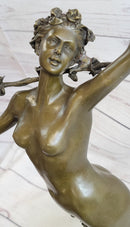 Signed Vitaleh Nude Nymph Calling into Forest Bronze Sculpture