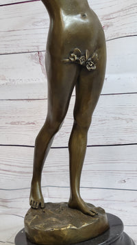 Signed Vitaleh Nude Nymph Calling into Forest Bronze Sculpture