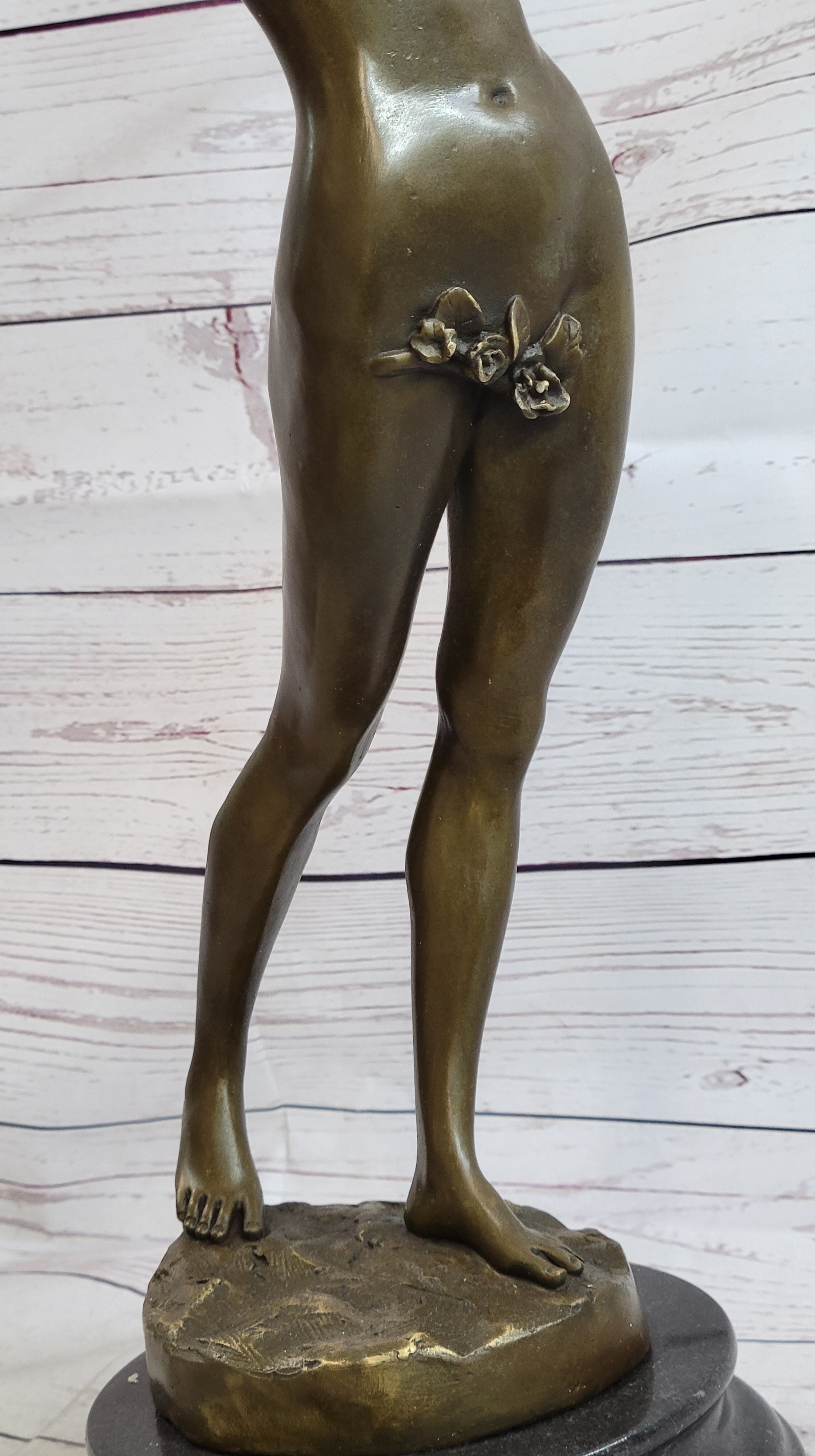 Signed Vitaleh Nude Nymph Calling into Forest Bronze Sculpture