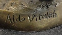 Signed Vitaleh Nude Nymph Calling into Forest Bronze Sculpture