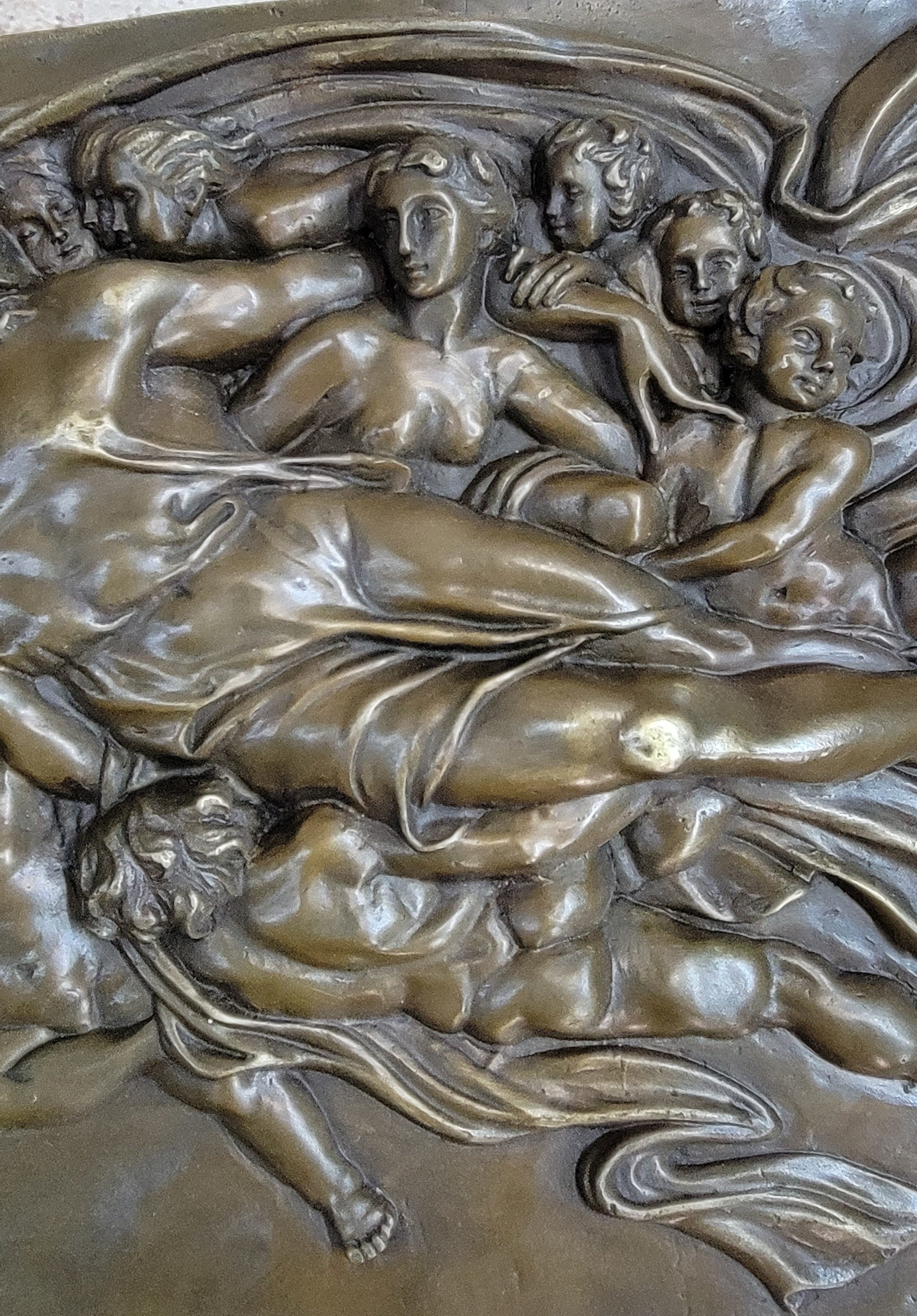 Michelangelo The Creation Of Adam Bronze Bas Relief 14" x 33"