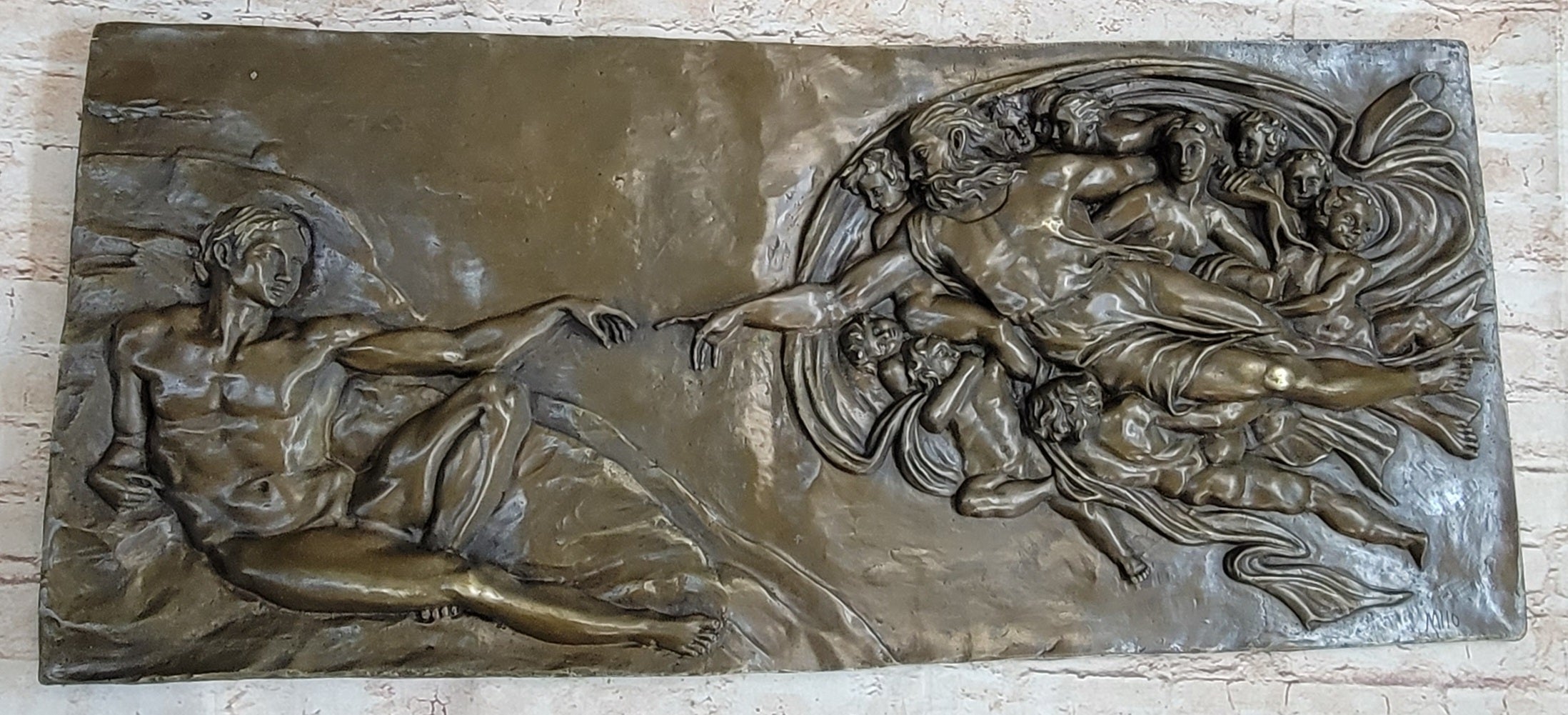 Michelangelo The Creation Of Adam Bronze Bas Relief 14" x 33"