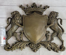 Coat of Arms Family Crest Lions Crown Bronze Wall Sculpture 13" x 16"