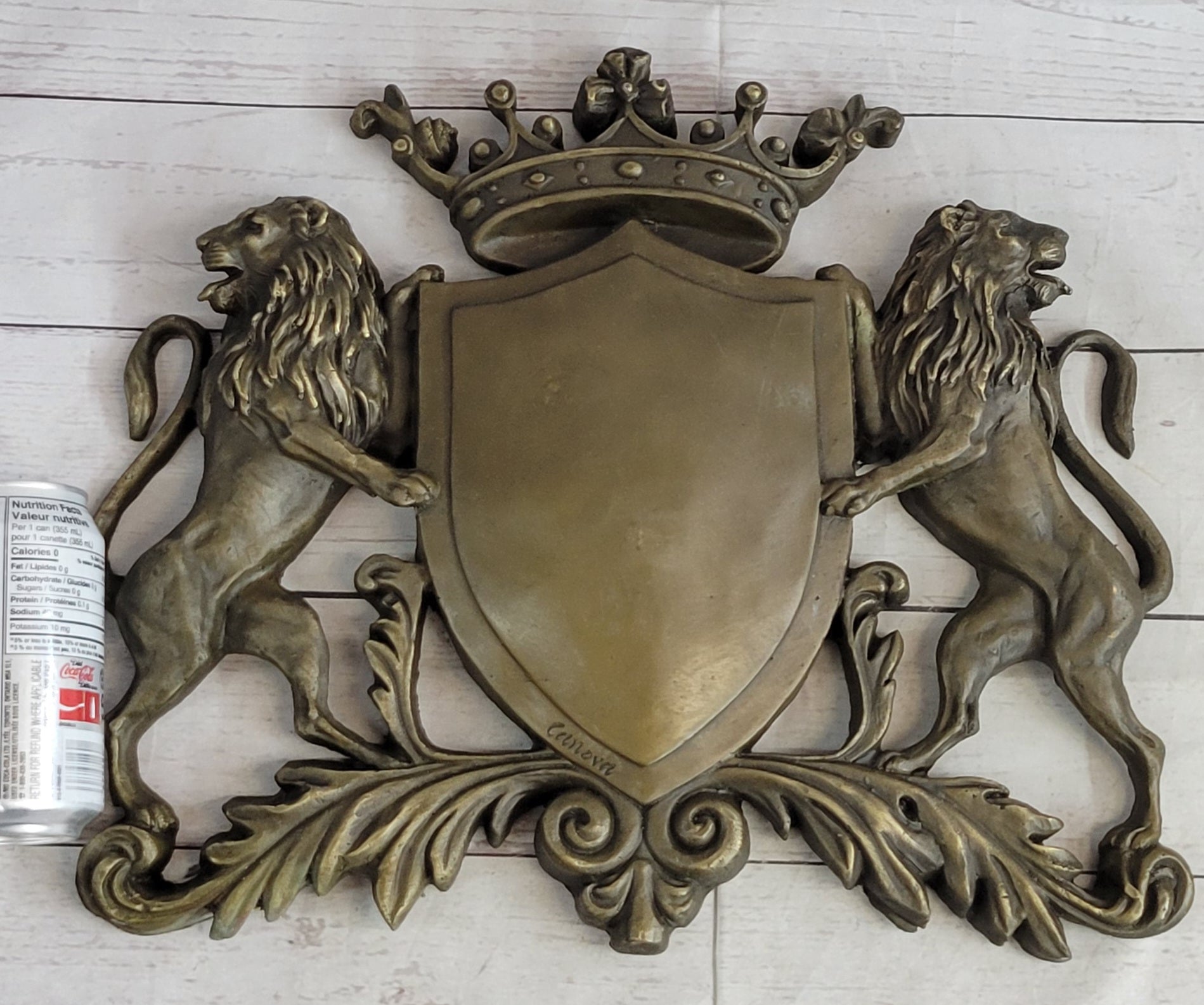 Coat of Arms Family Crest Lions Crown Bronze Wall Sculpture 13" x 16"