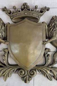 Coat of Arms Family Crest Lions Crown Bronze Wall Sculpture 13" x 16"