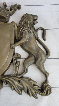 Coat of Arms Family Crest Lions Crown Bronze Wall Sculpture 13" x 16"