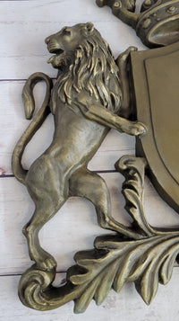 Coat of Arms Family Crest Lions Crown Bronze Wall Sculpture 13" x 16"