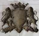 Coat of Arms Family Crest Lions Crown Bronze Wall Sculpture 13" x 16"