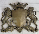 Coat of Arms Family Crest Lions Crown Bronze Wall Sculpture 13" x 16"