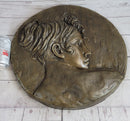 Art Nouveau Bronze Wall Hanging of Woman Profile 17" x 7"