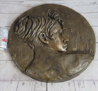 Art Nouveau Bronze Wall Hanging of Woman Profile 17" x 7"