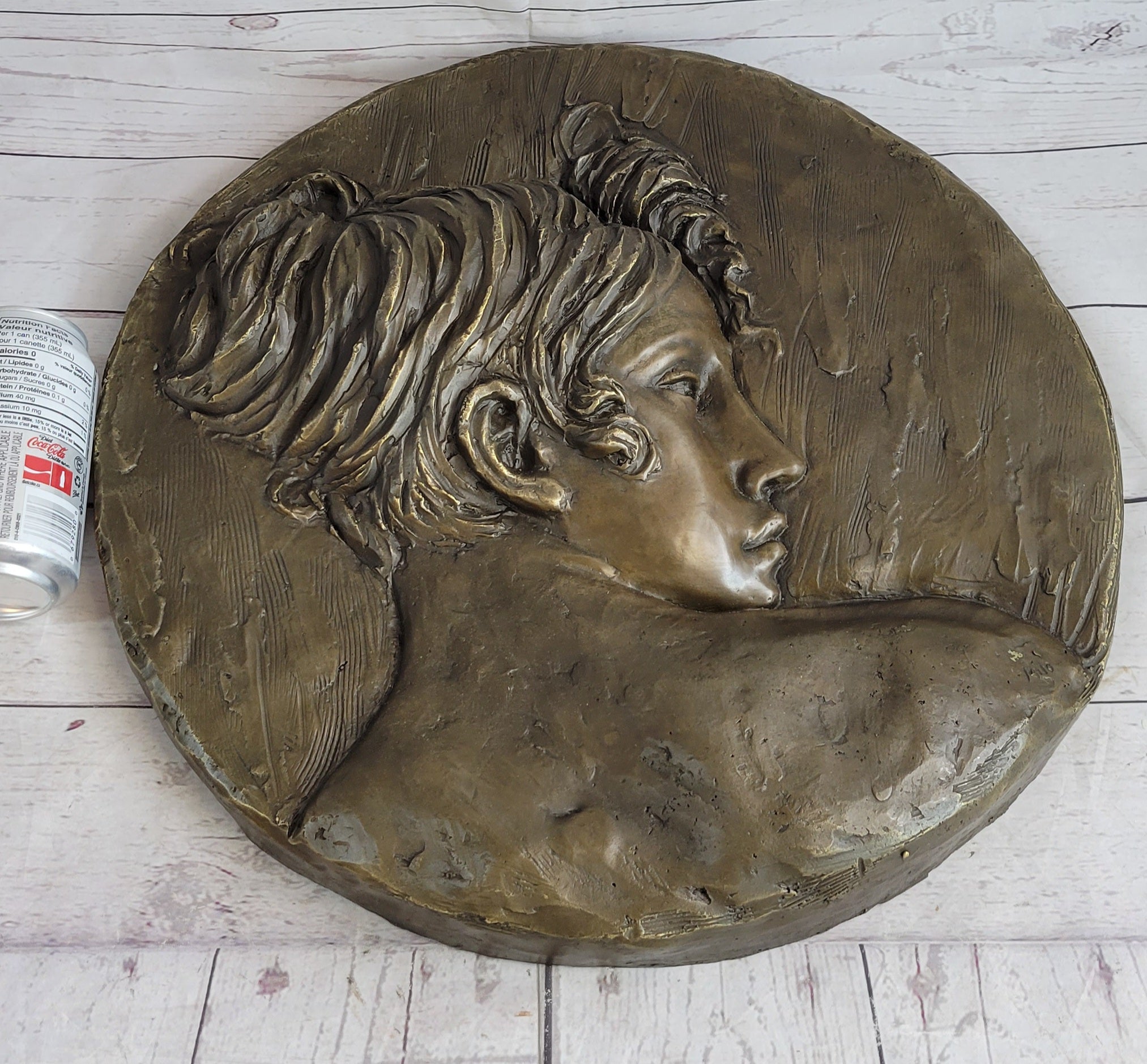 Art Nouveau Bronze Wall Hanging of Woman Profile 17" x 7"