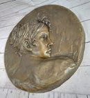 Art Nouveau Bronze Wall Hanging of Woman Profile 17" x 7"