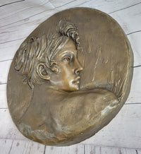 Art Nouveau Bronze Wall Hanging of Woman Profile 17" x 7"