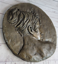 Art Nouveau Bronze Wall Hanging of Woman Profile 17" x 7"