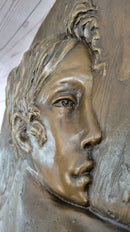 Art Nouveau Bronze Wall Hanging of Woman Profile 17" x 7"