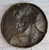 Art Nouveau Bronze Wall Hanging of Woman Profile 17" x 7"