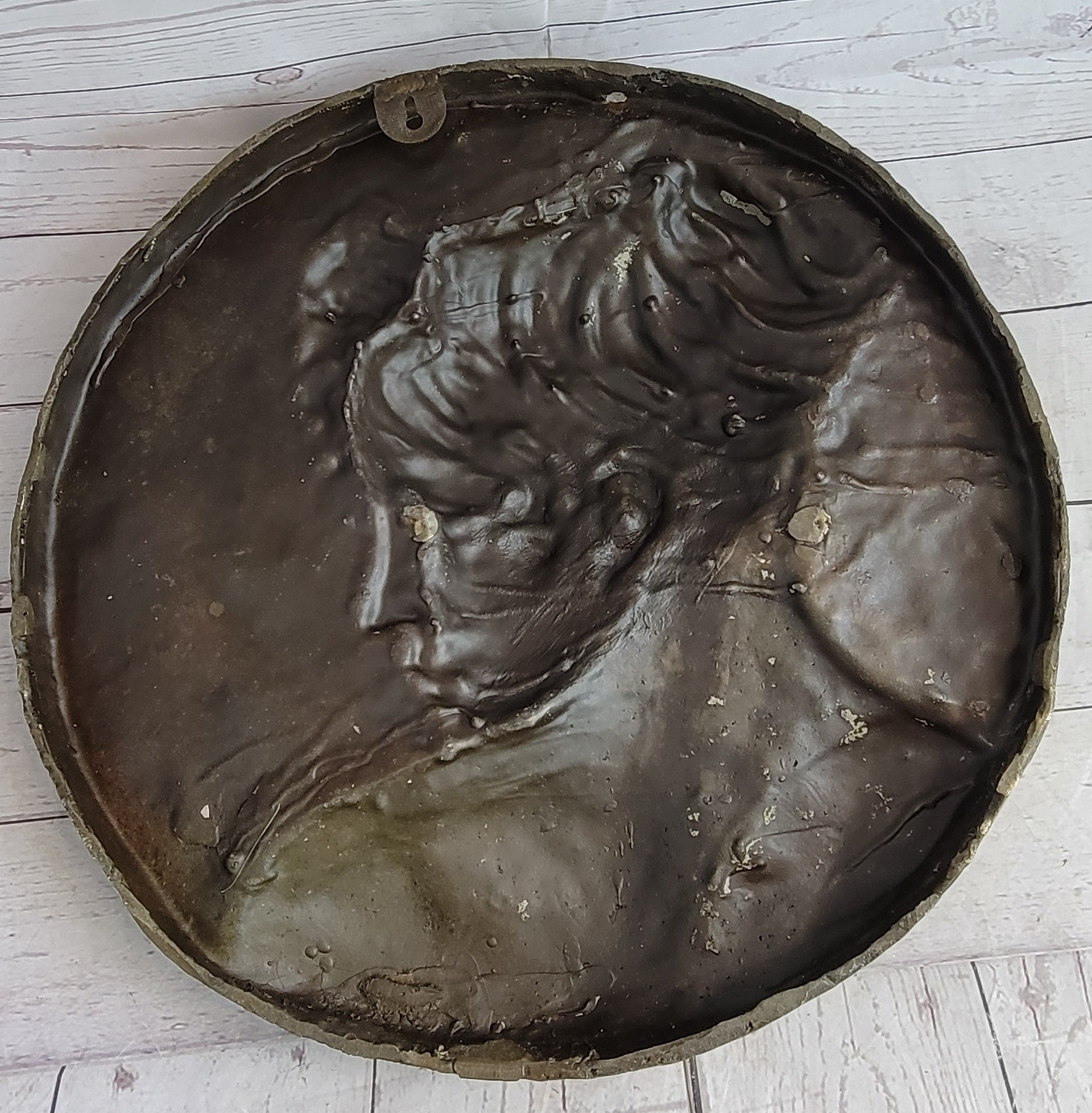 Art Nouveau Bronze Wall Hanging of Woman Profile 17" x 7"