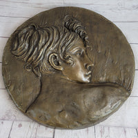 Art Nouveau Bronze Wall Hanging of Woman Profile 17" x 7"