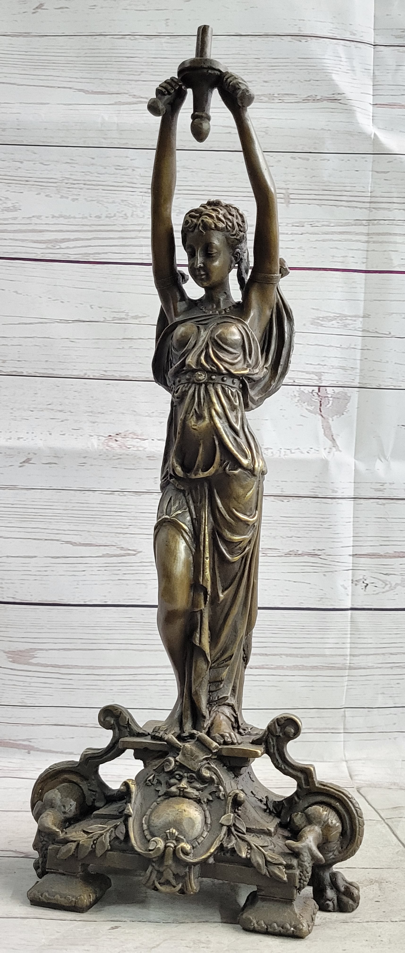 Hot Cast Bronze Sculpture of Greek Temple Priestess Holding Vessel