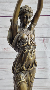 Hot Cast Bronze Sculpture of Greek Temple Priestess Holding Vessel