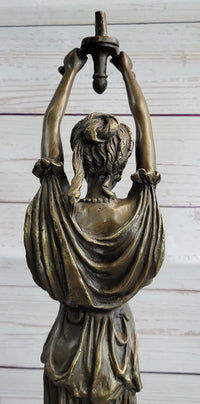 Hot Cast Bronze Sculpture of Greek Temple Priestess Holding Vessel