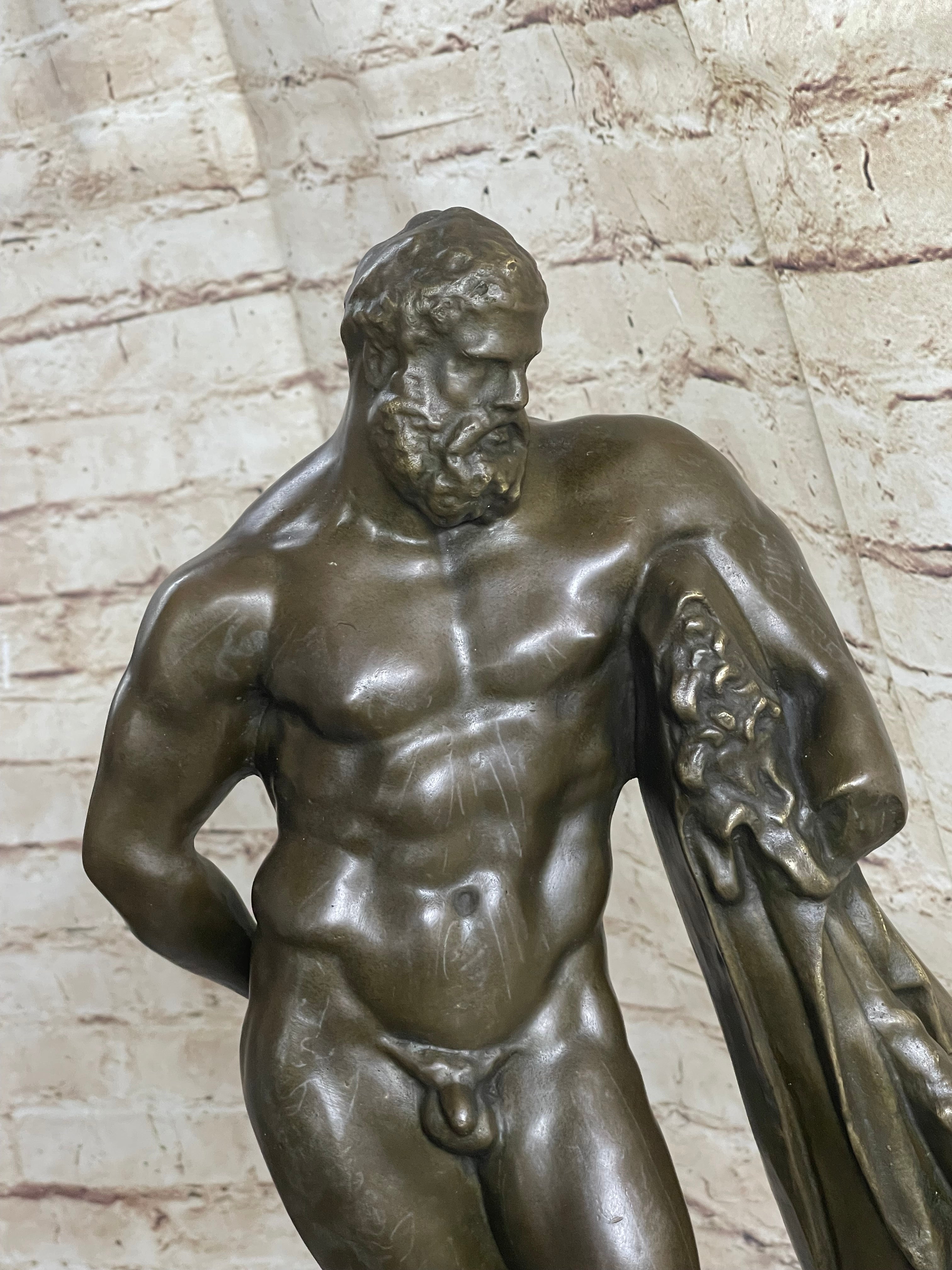 Farnese Hercules by Glykon Greek Roman Sculpture Statue Nude Male Figure 18" x 10"