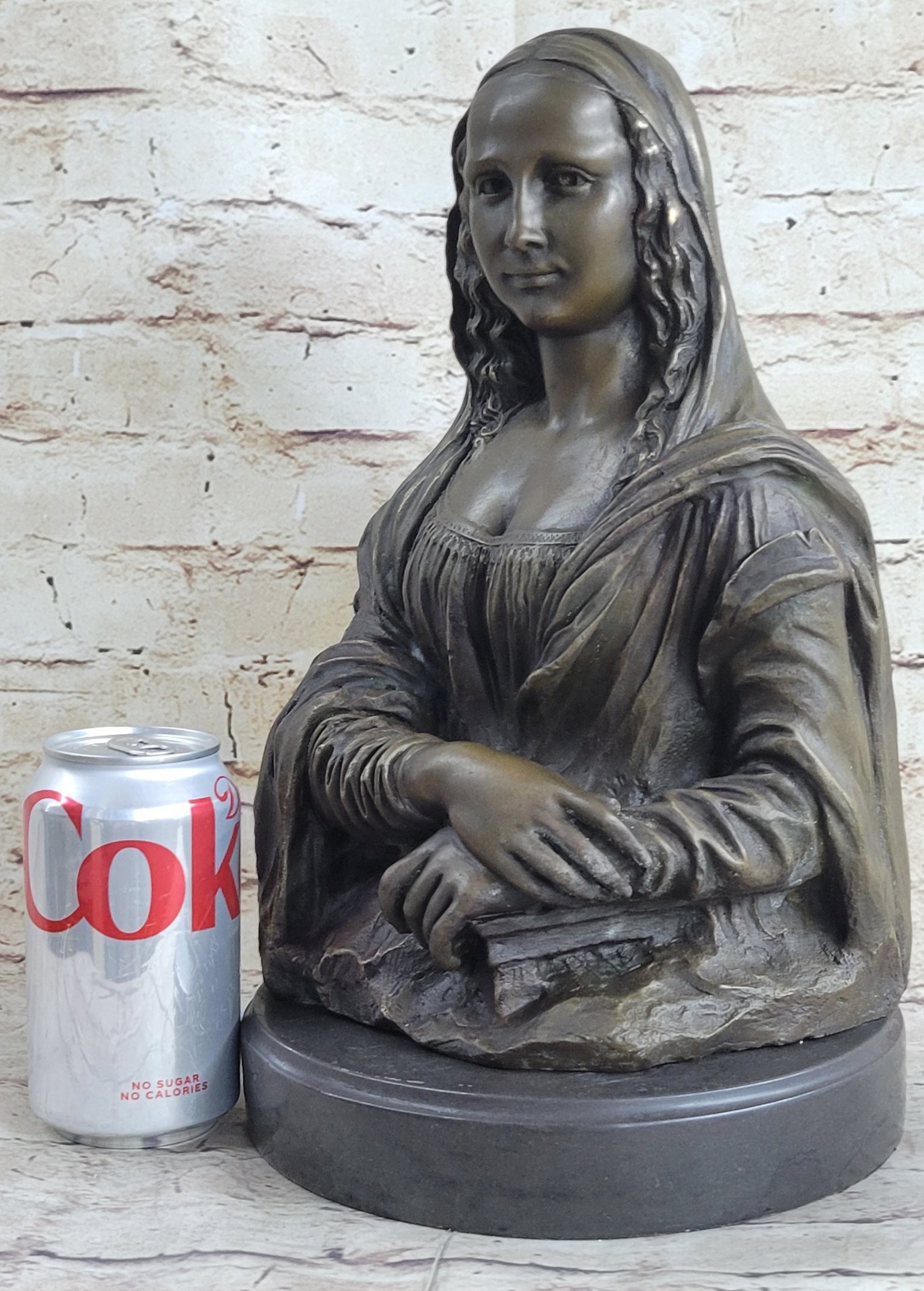 Mona Lisa Bronze Bust after Leonardo Da Vinci 14" x 8"