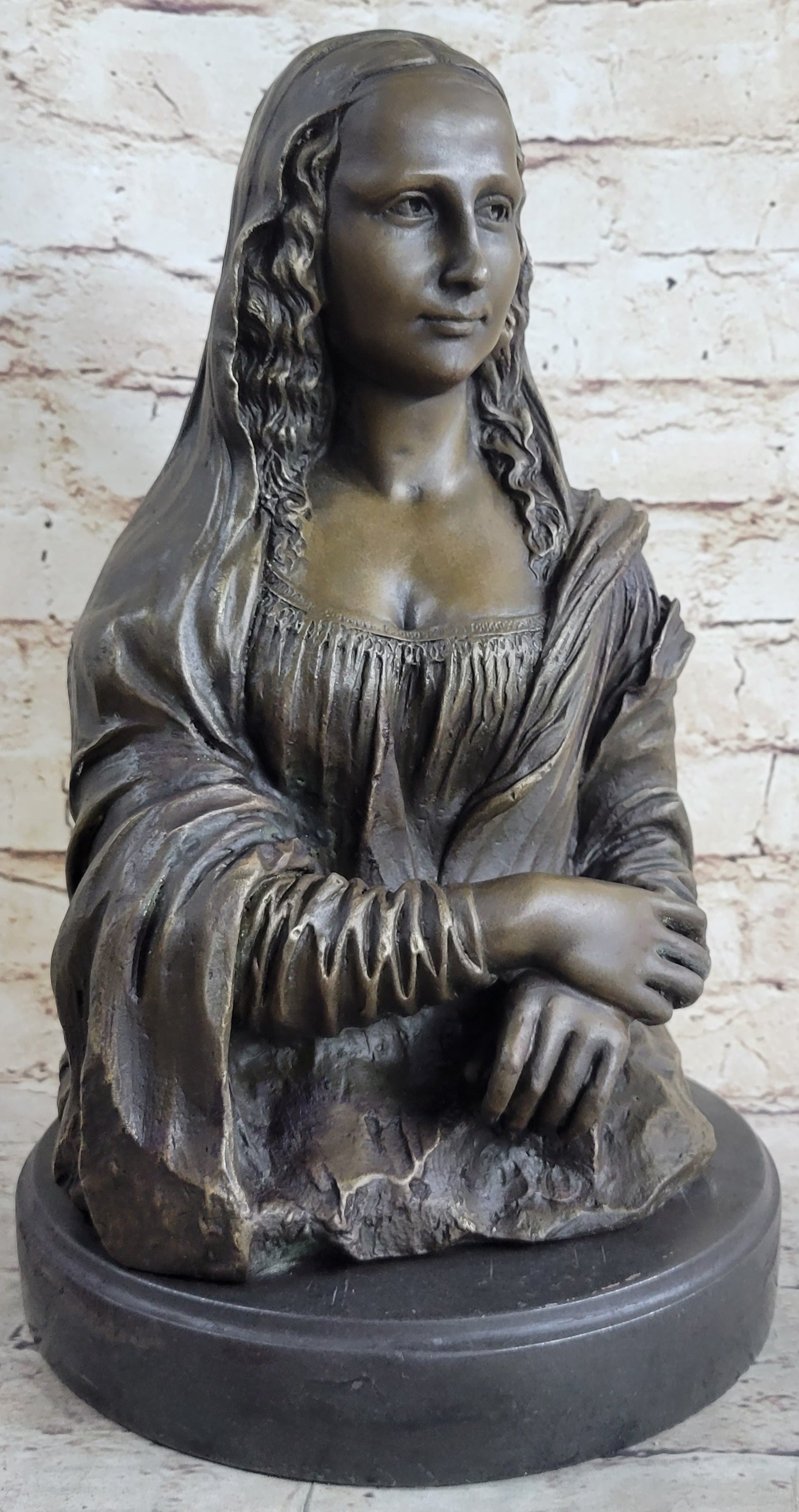Mona Lisa Bronze Bust after Leonardo Da Vinci 14" x 8"
