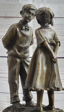 First Kiss Love Romance Children Bronze Sculpture on Marble Base