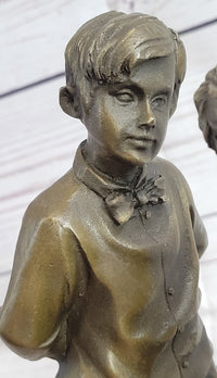 First Kiss Love Romance Children Bronze Sculpture on Marble Base