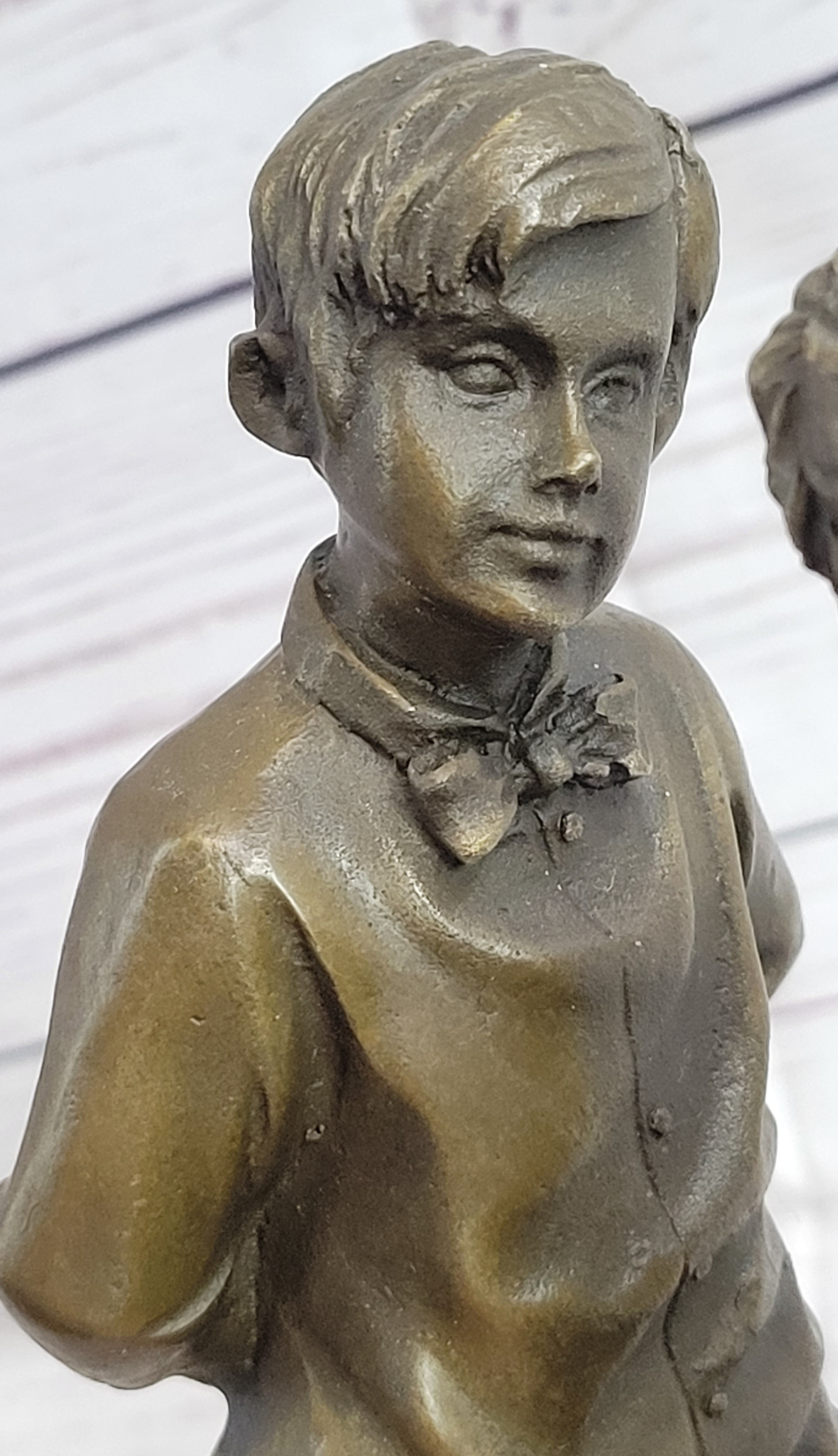 First Kiss Love Romance Children Bronze Sculpture on Marble Base