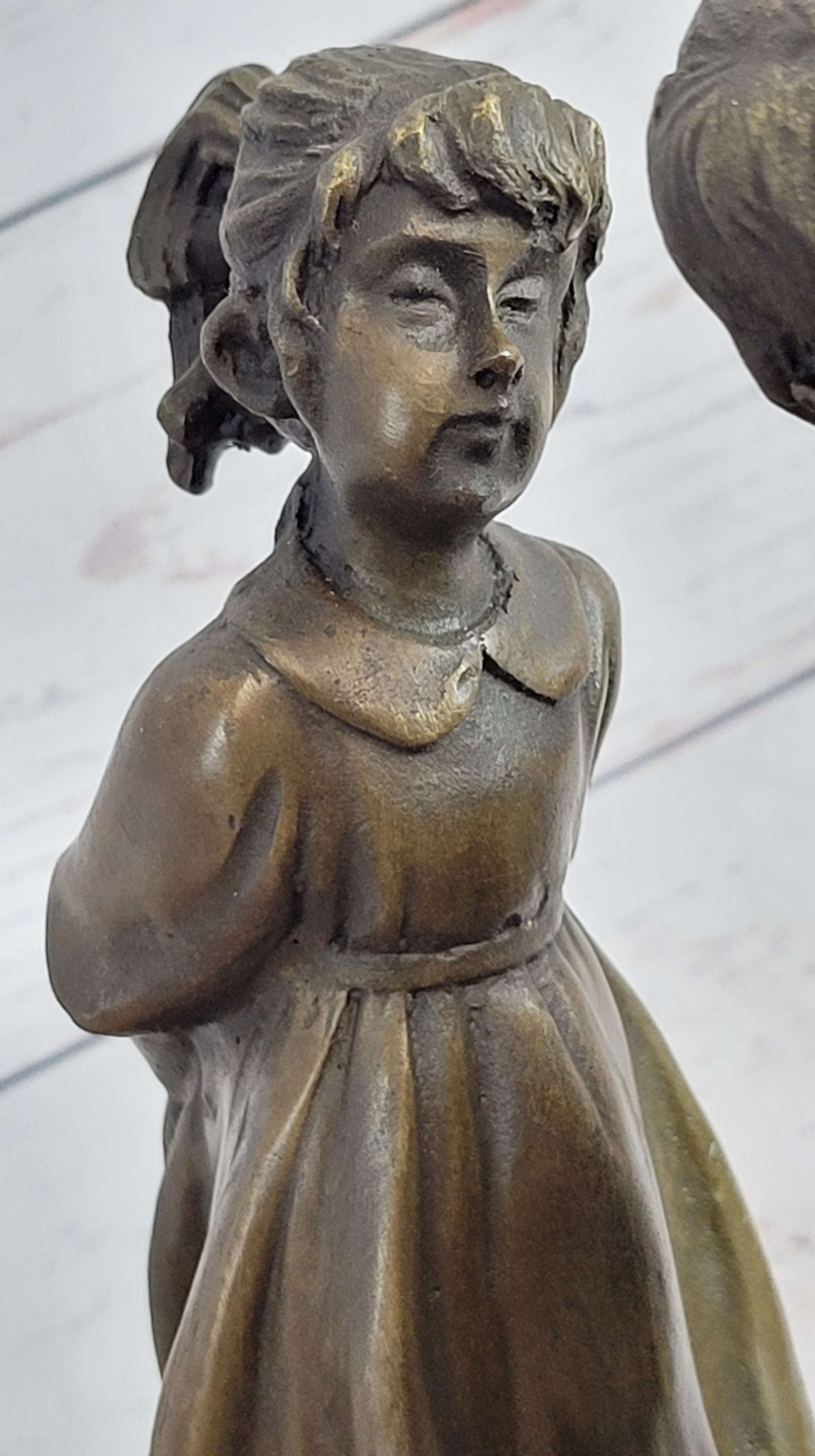 First Kiss Love Romance Children Bronze Sculpture on Marble Base