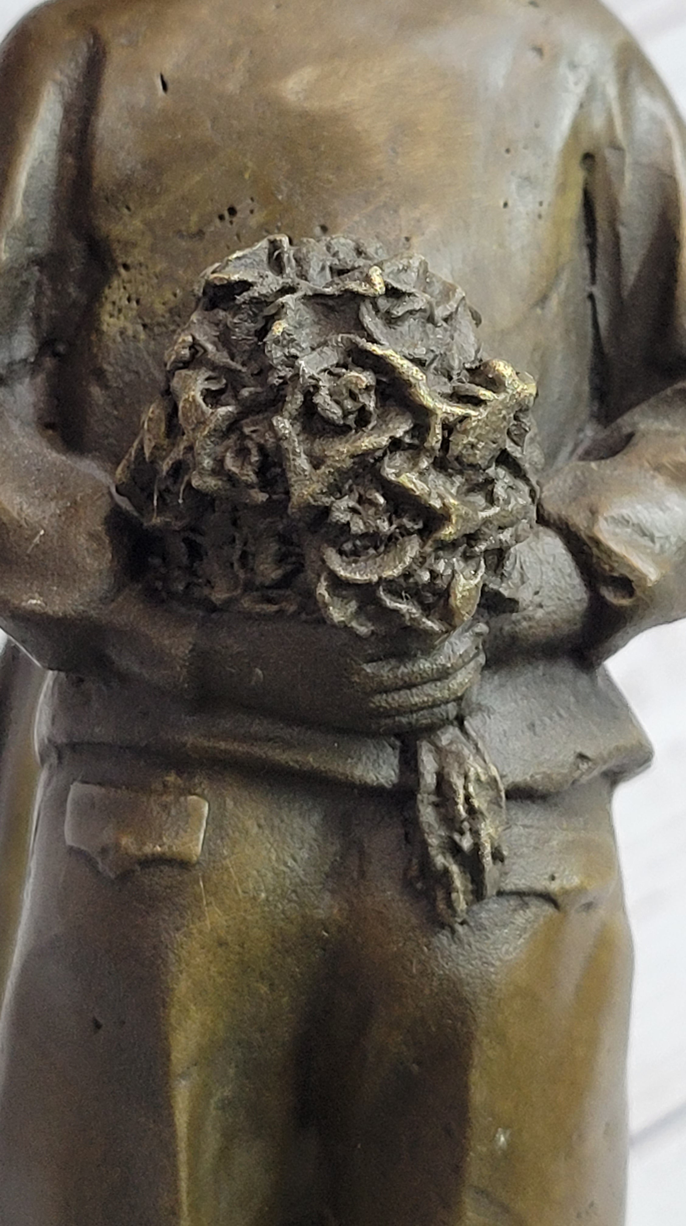 First Kiss Love Romance Children Bronze Sculpture on Marble Base